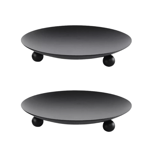 IRON COASTER PILLAR CANDLE HOLDER SET OF 2 (BLACK)